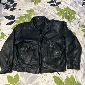 Context Dark Leather Bomber Jacket